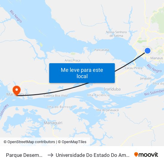 Parque Desembargador David Antônio C/B to Universidade Do Estado Do Amazonas - Núcleo De Ensino Superior De Manacaparu map