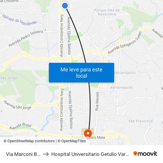 Via Marconi B/C to Hospital Universitario Getulio Vargas map
