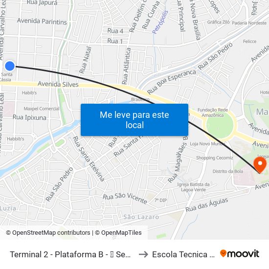 Terminal 2 - Plataforma B - ➑ Sentido Bairro to Escola Tecnica Fucapi map