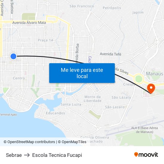 Sebrae to Escola Tecnica Fucapi map