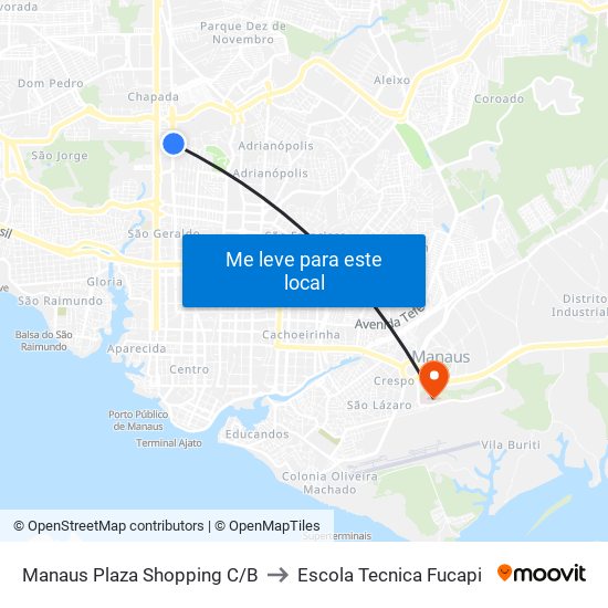 Manaus Plaza Shopping C/B to Escola Tecnica Fucapi map