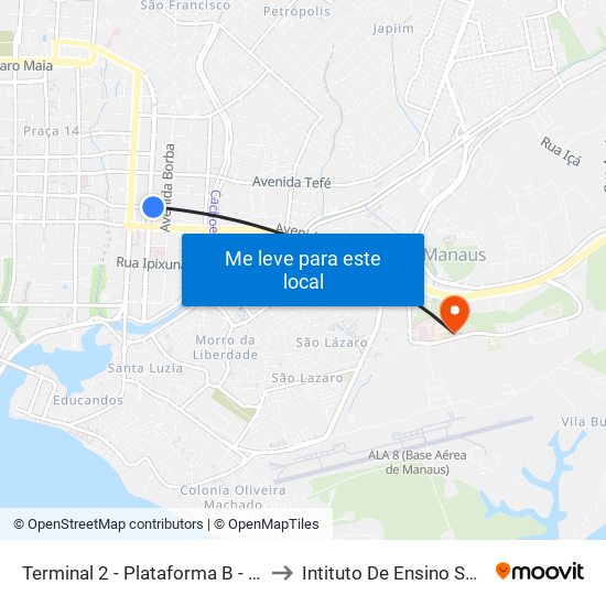 Terminal 2 - Plataforma B - ➓ Sentido Distrito to Intituto De Ensino Superior Fucapi map