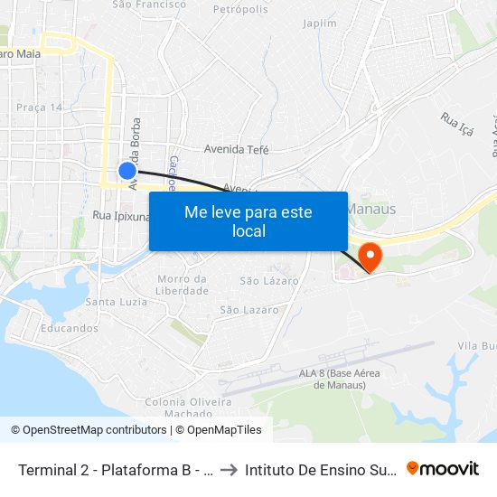 Terminal 2 - Plataforma B - ➑ Sentido Bairro to Intituto De Ensino Superior Fucapi map