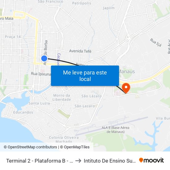 Terminal 2 - Plataforma B - ➐ Sentido Bairro to Intituto De Ensino Superior Fucapi map