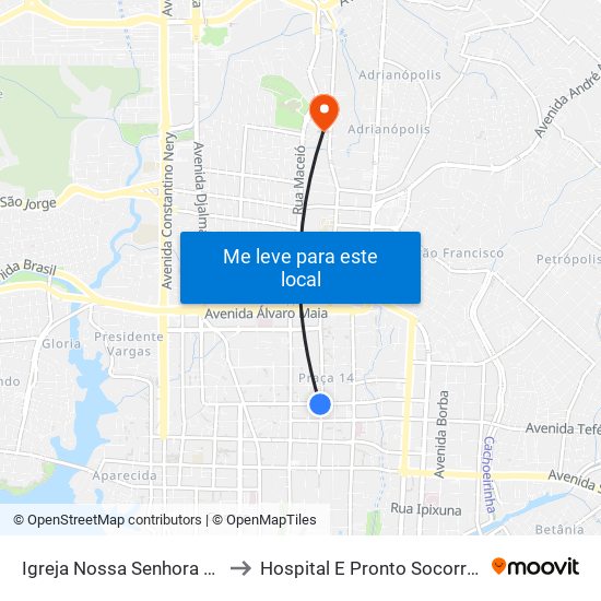 Igreja Nossa Senhora De Fátima C/B to Hospital E Pronto Socorro 28 De Agosto map