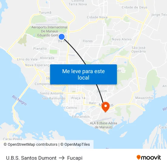 U.B.S. Santos Dumont to Fucapi map