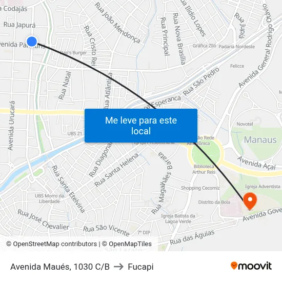 Avenida Maués, 1030 C/B to Fucapi map