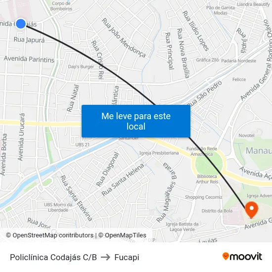Policlínica Codajás C/B to Fucapi map
