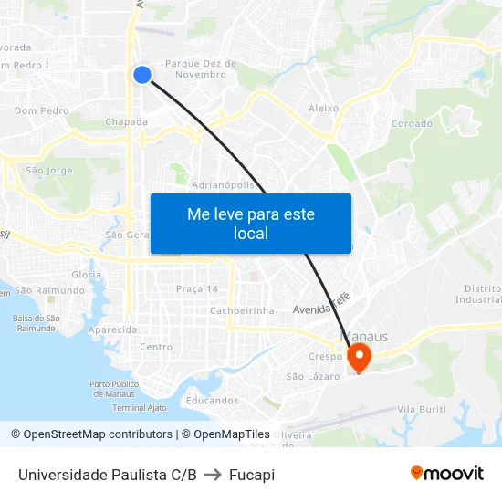 Universidade Paulista C/B to Fucapi map