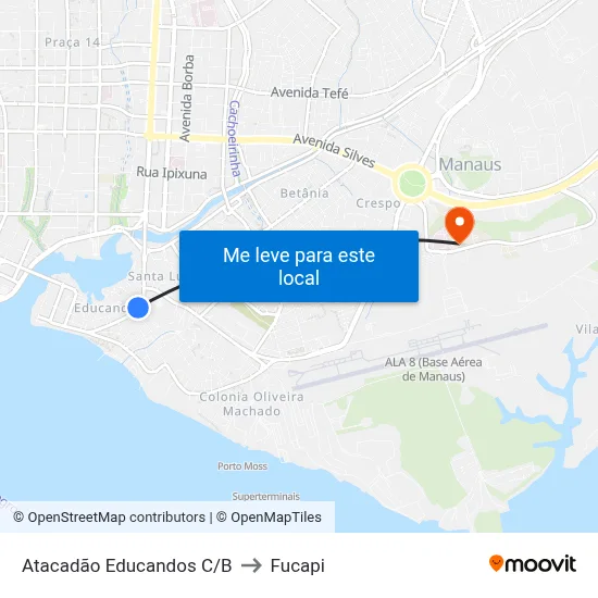 Atacadão Educandos C/B to Fucapi map
