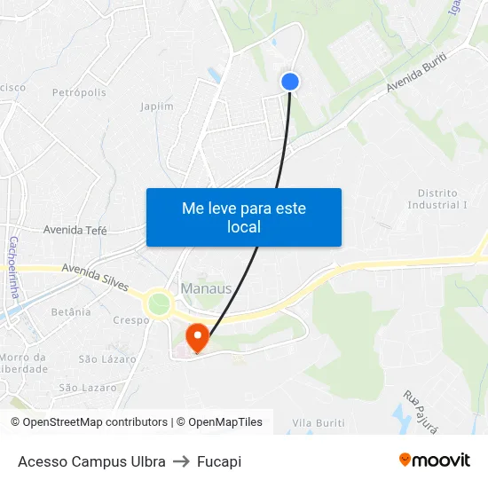 Acesso Campus Ulbra to Fucapi map