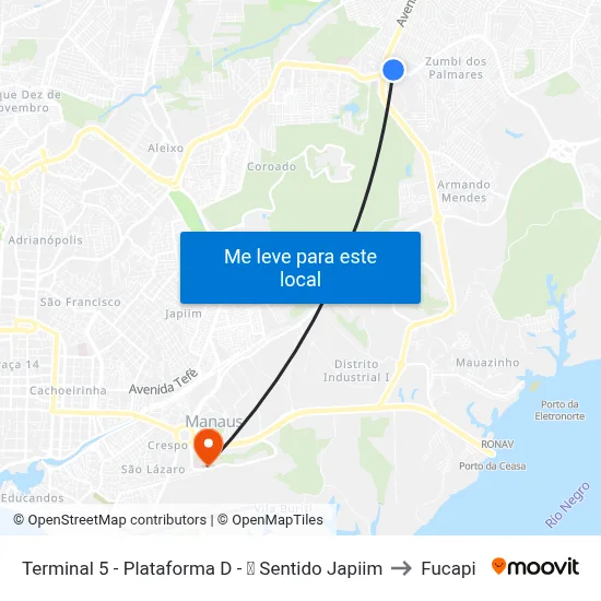 Terminal 5 - Plataforma D - ⓰ Sentido Japiim to Fucapi map