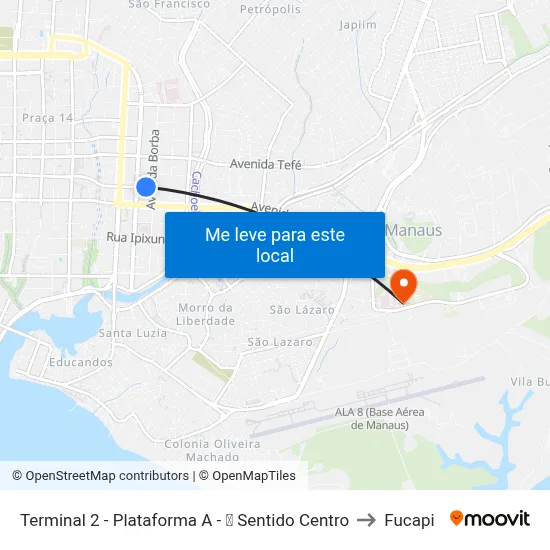 Terminal 2 - Plataforma A - ➍ Sentido Centro to Fucapi map