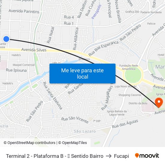 Terminal 2 - Plataforma B - ➐ Sentido Bairro to Fucapi map