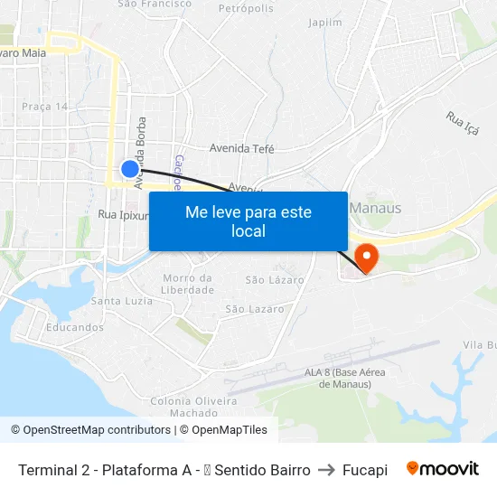 Terminal 2 - Plataforma A - ➌ Sentido Bairro to Fucapi map