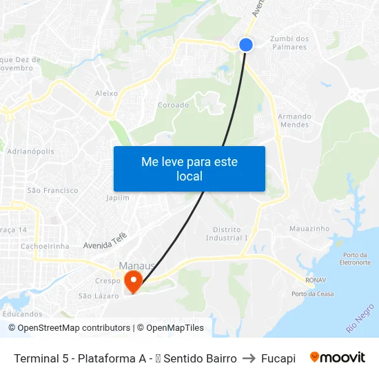 Terminal 5 - Plataforma A - ➎ Sentido Bairro to Fucapi map