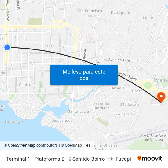 Terminal 1 - Plataforma B - ⓯ Sentido Bairro to Fucapi map