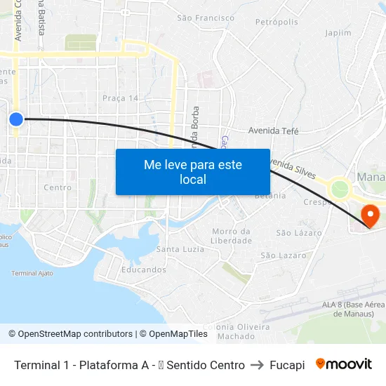 Terminal 1 - Plataforma A - ➏ Sentido Centro to Fucapi map