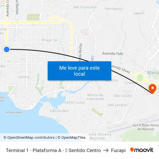 Terminal 1 - Plataforma A - ➐ Sentido Centro to Fucapi map