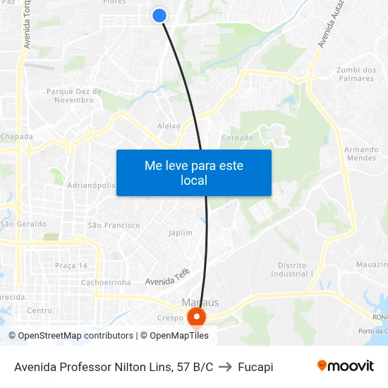 Avenida Professor Nilton Lins, 57 B/C to Fucapi map