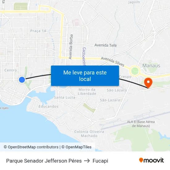 Parque Senador Jefferson Péres to Fucapi map
