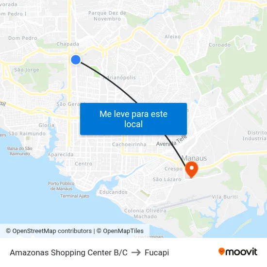 Amazonas Shopping Center B/C to Fucapi map