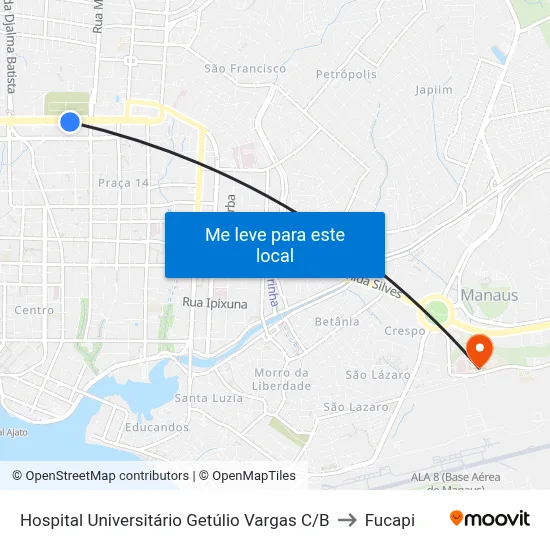 Hospital Universitário Getúlio Vargas C/B to Fucapi map