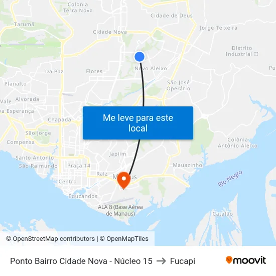 Ponto Bairro Cidade Nova - Núcleo 15 to Fucapi map