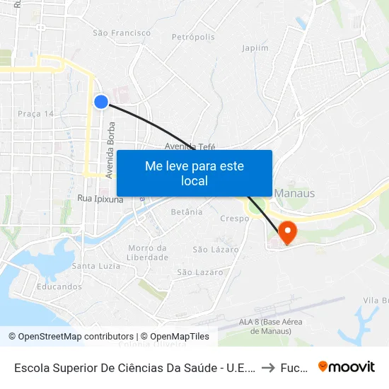 Escola Superior De Ciências Da Saúde - U.E.A. B/C to Fucapi map