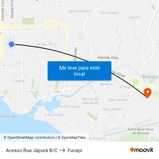 Acesso Rua Japurá B/C to Fucapi map