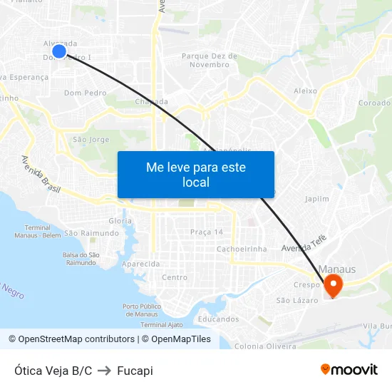 Ótica Veja B/C to Fucapi map