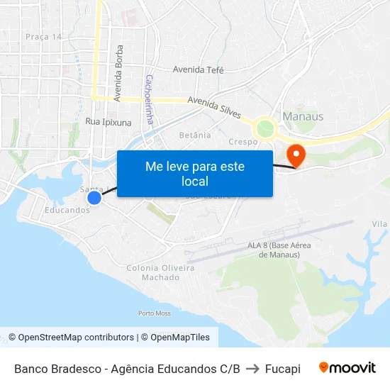Banco Bradesco - Agência Educandos C/B to Fucapi map