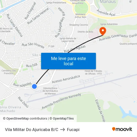 Vila Militar Do Ajuricaba B/C to Fucapi map