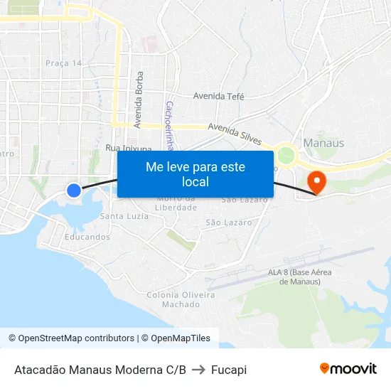 Atacadão Manaus Moderna C/B to Fucapi map