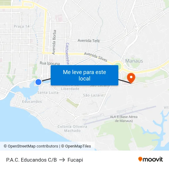 P.A.C. Educandos C/B to Fucapi map