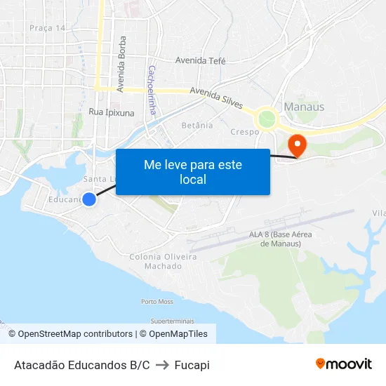 Atacadão Educandos B/C to Fucapi map