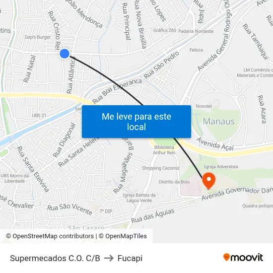 Supermecados C.O. C/B to Fucapi map