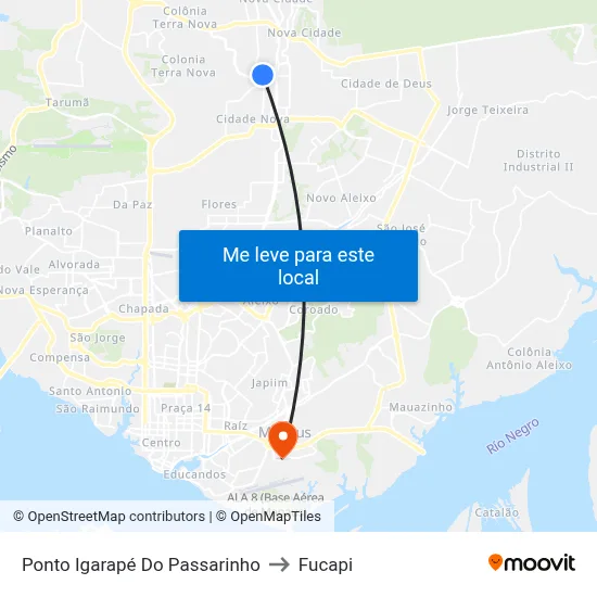 Ponto Igarapé Do Passarinho to Fucapi map