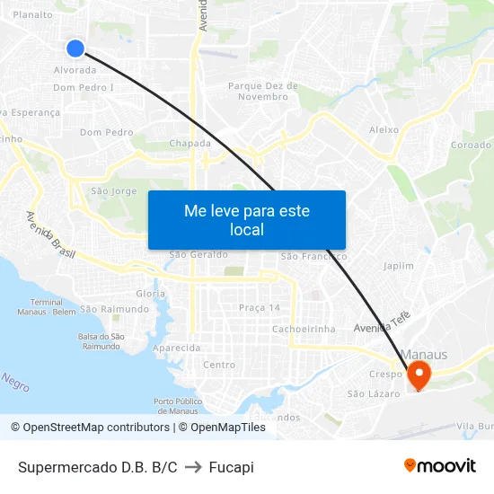 Supermercado D.B. B/C to Fucapi map