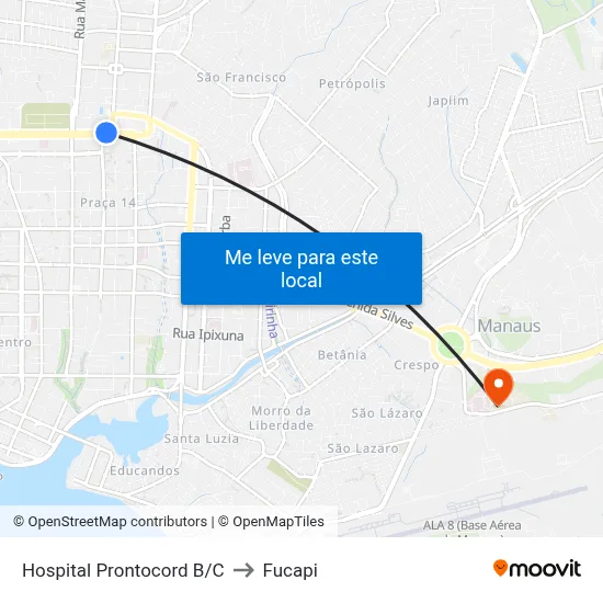 Hospital Prontocord B/C to Fucapi map