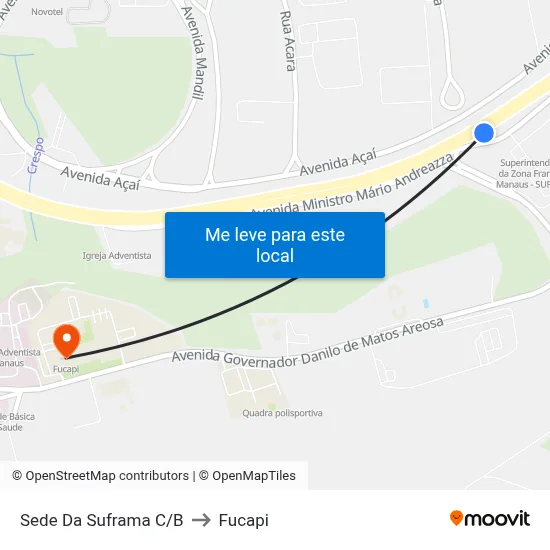 Sede Da Suframa C/B to Fucapi map