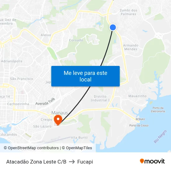 Atacadão Zona Leste C/B to Fucapi map