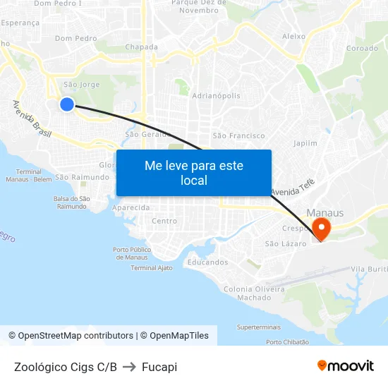 Zoológico Cigs C/B to Fucapi map