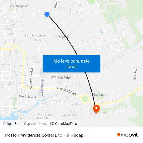 Posto Previdência Social B/C to Fucapi map