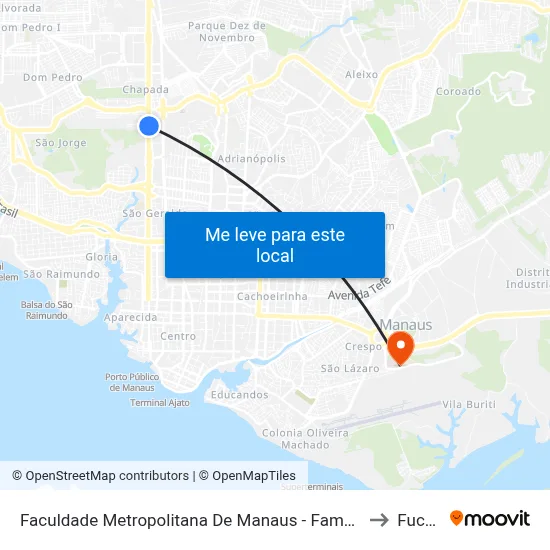 Faculdade Metropolitana De Manaus - Fametro C/B to Fucapi map