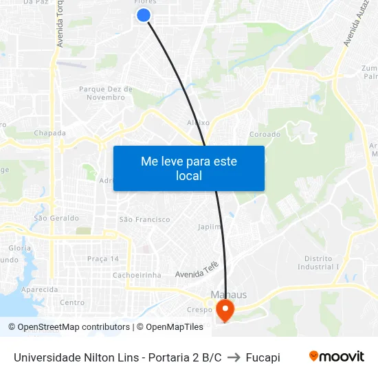 Universidade Nilton Lins - Portaria 2 B/C to Fucapi map