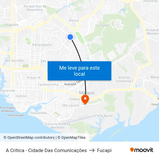 A Crítica - Cidade Das Comunicações to Fucapi map