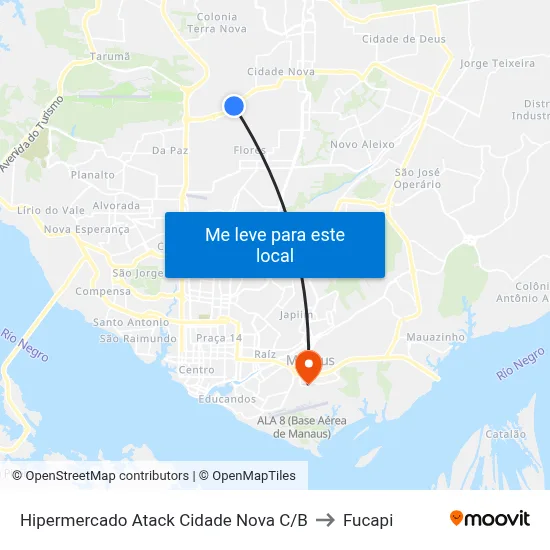 Hipermercado Atack Cidade Nova C/B to Fucapi map
