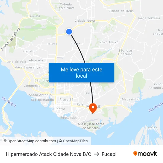Hipermercado Atack Cidade Nova B/C to Fucapi map