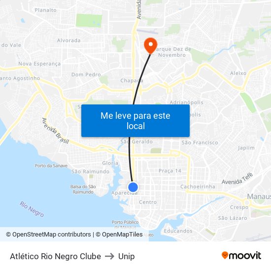 Atlético Rio Negro Clube to Unip map